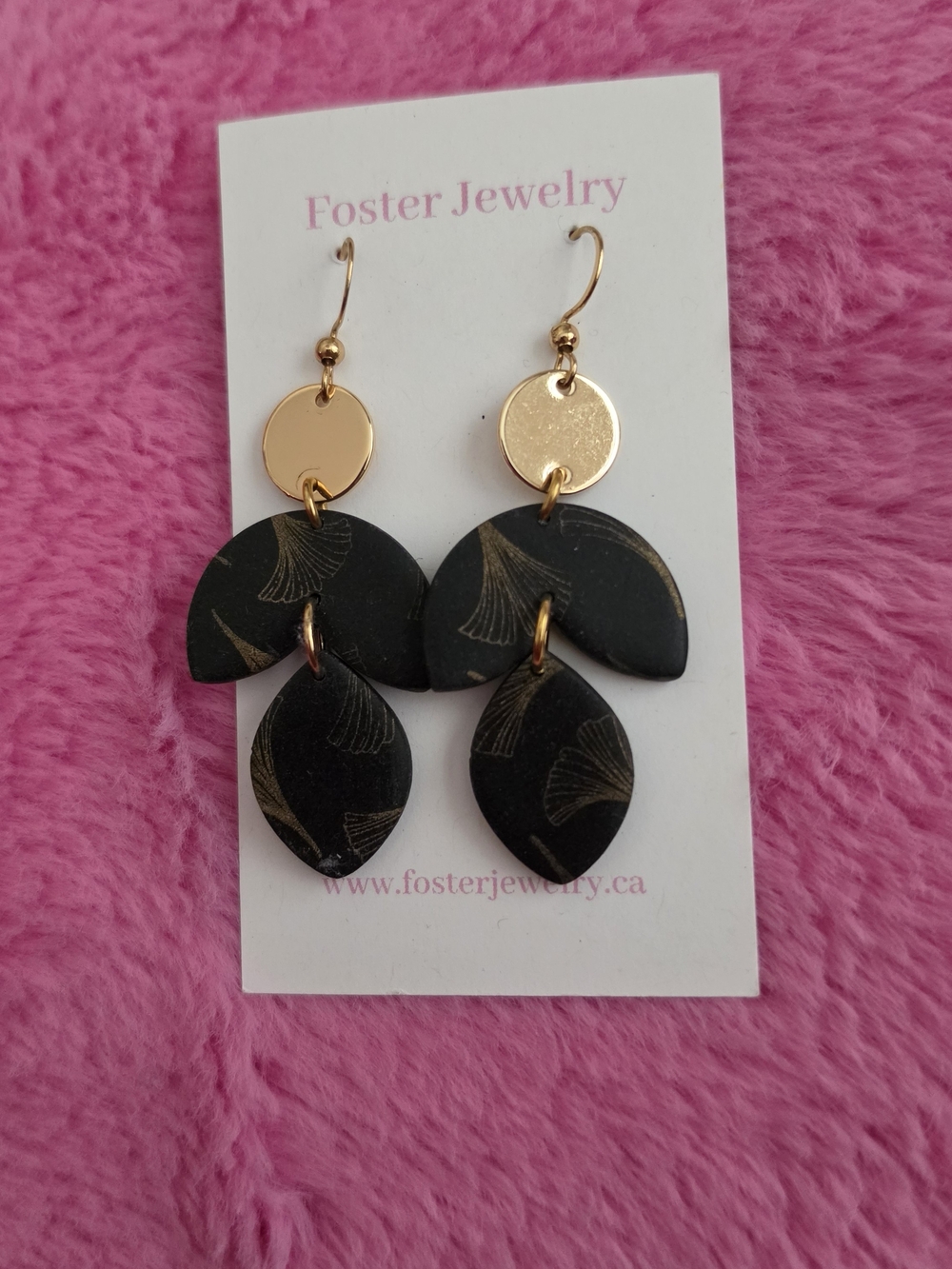 NWT Black and Gold Drop Leaf Earrings
